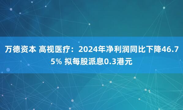 万德资本 高视医疗：2024年净利润同比下降46.75% 拟每股派息0.3港元